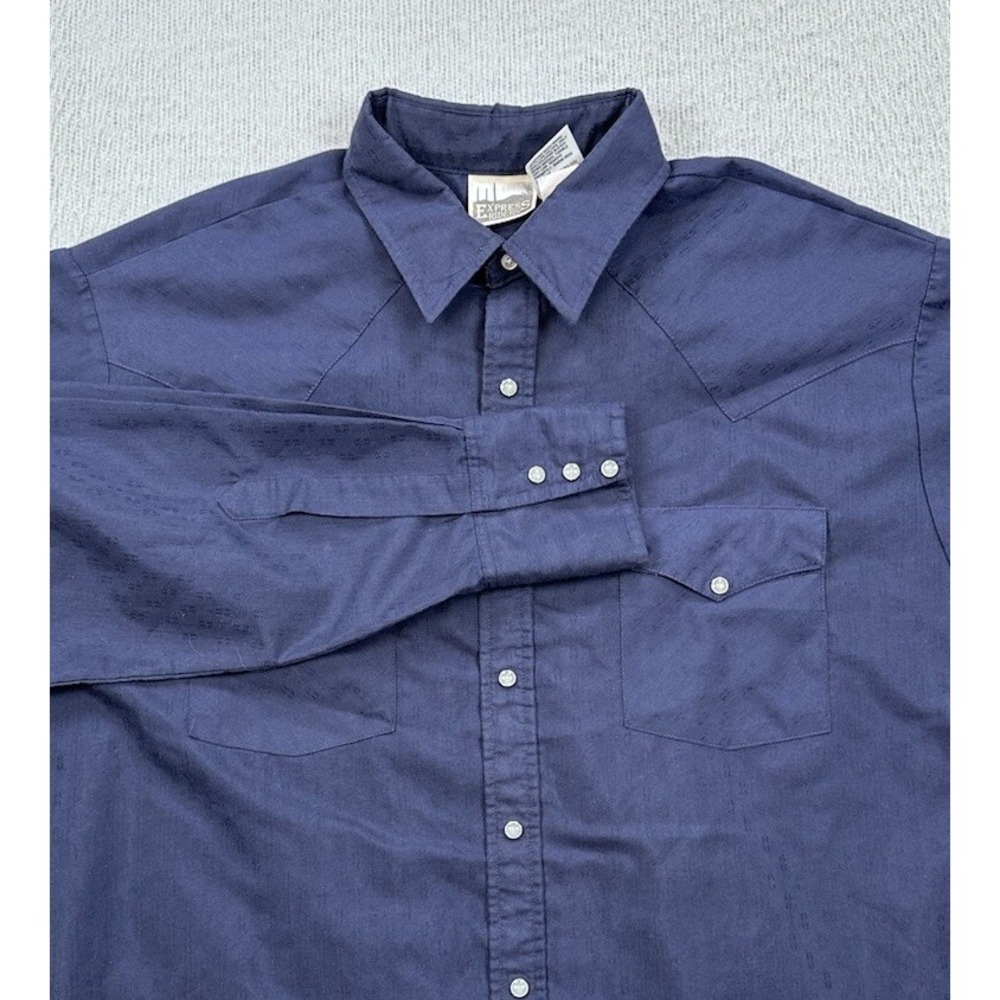Vintage Express Riders Western Shirt Mens Large Blue Pearl Snap USA Made Cowboy